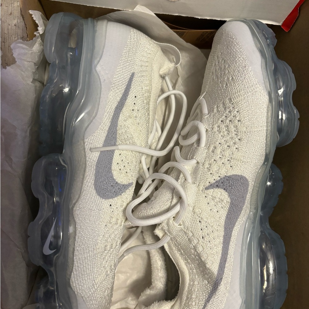 Nike White Flyknit Sneakers with Light Gray Swoosh